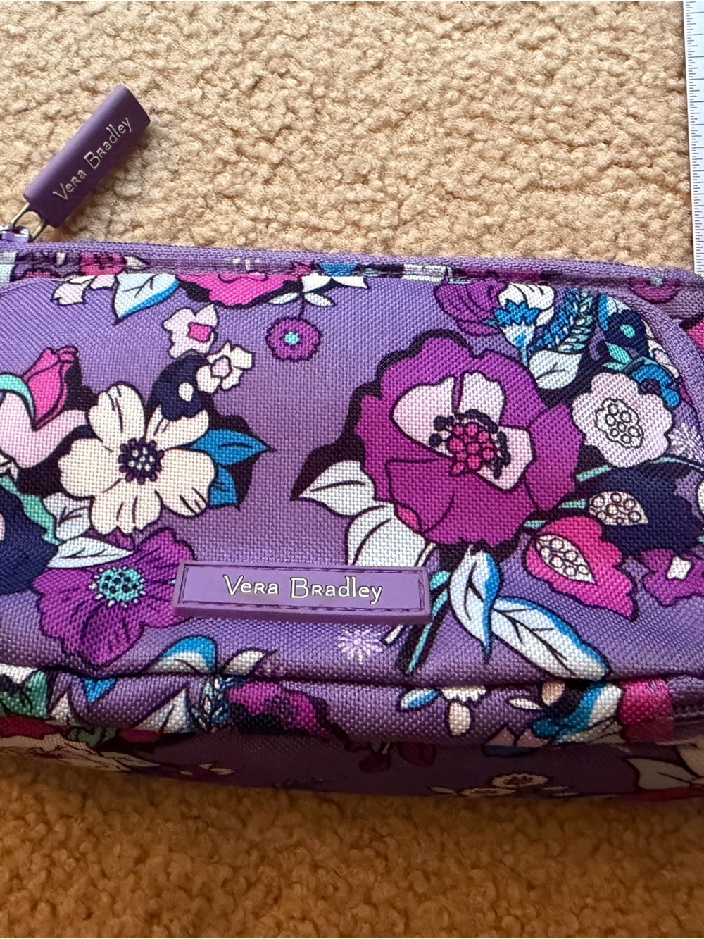 Vera Bradley Purple Floral Travel Cosmetic Organizer Makeup Bag Double Zip